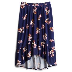 French Grey Boho Ruffle Trim skirt 2X navy floral